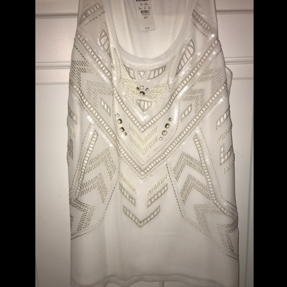 Express White Embellished Tank